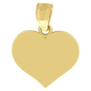 10kt 10k Yellow Gold Unisex Engraveable Flat Heart Charm Pendant
